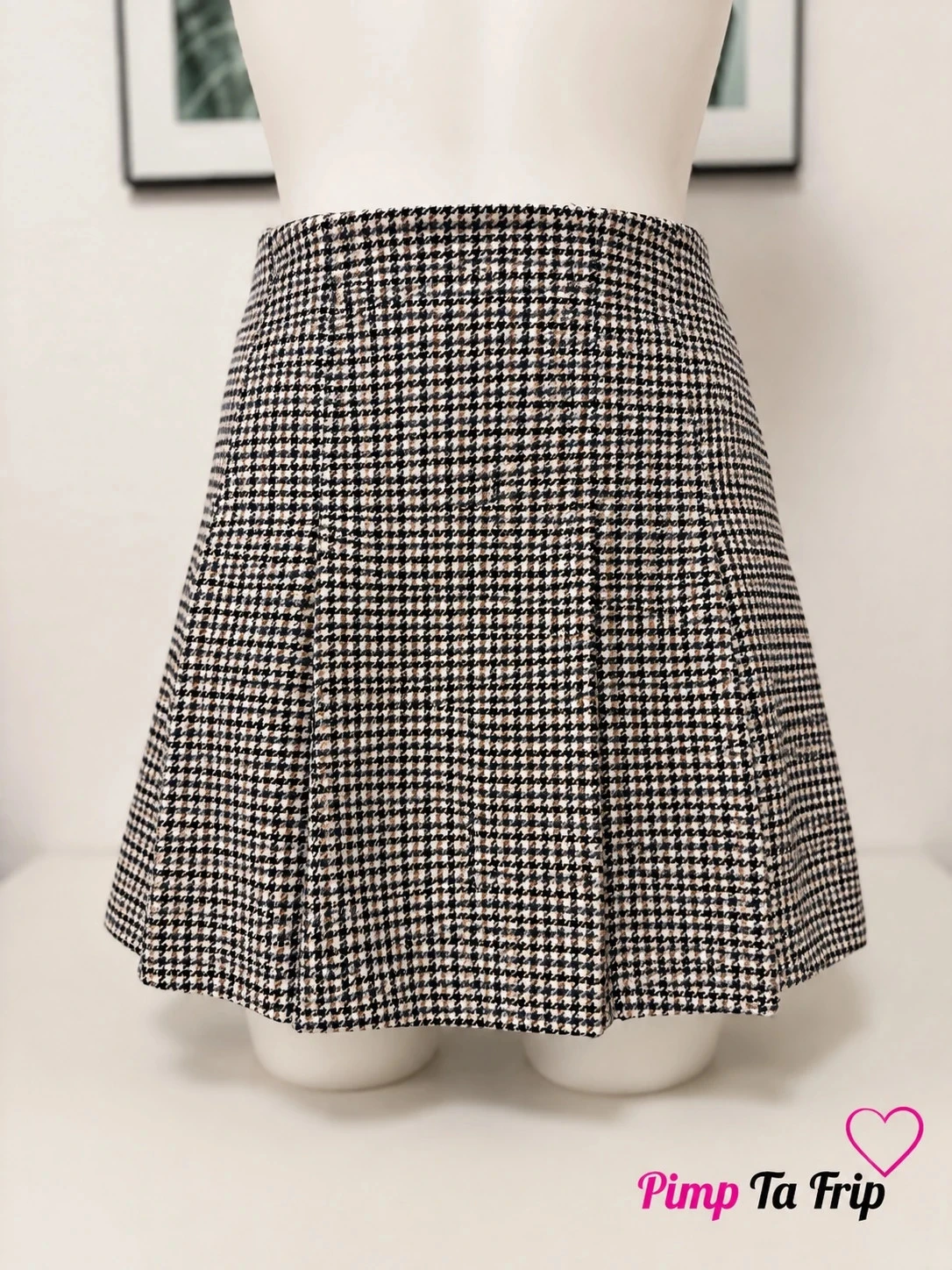 🌸 Jupe-short Zara pied-de-poule bleu, noir et écru – Taille XS (34)